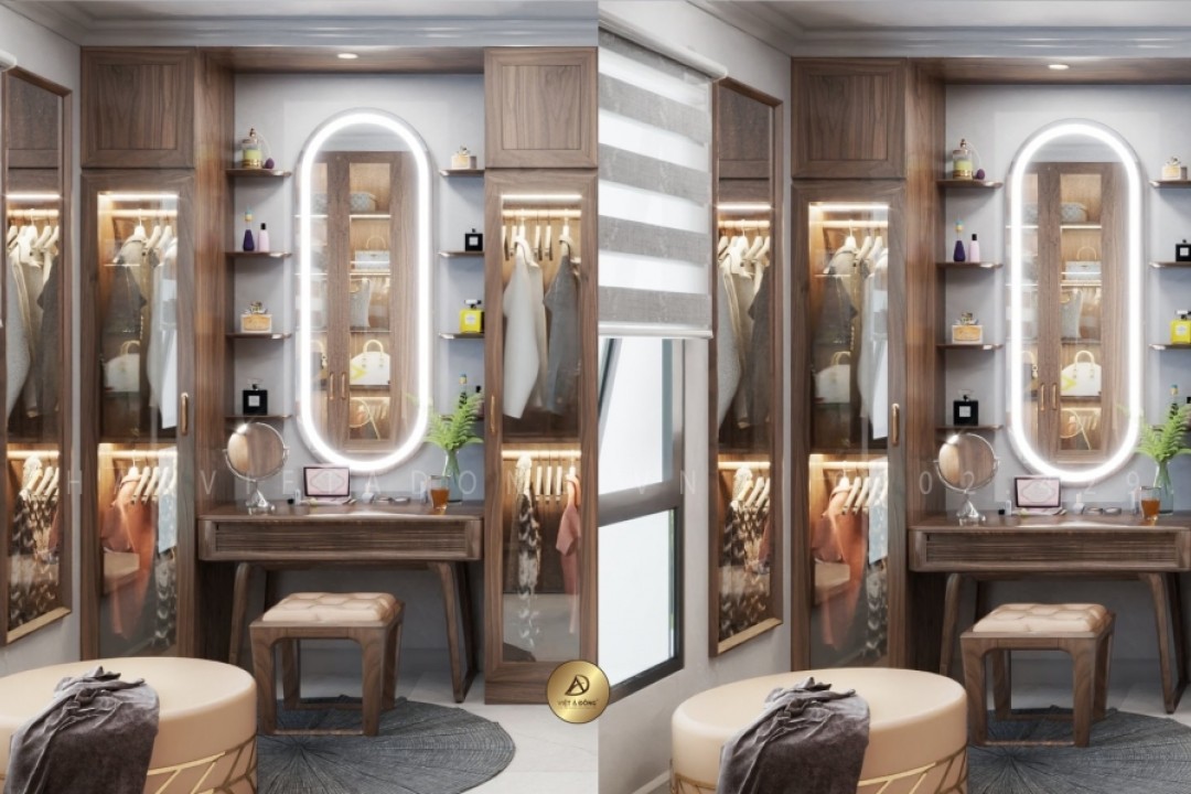 Bàn trang điểm gỗ óc chó BTD-09